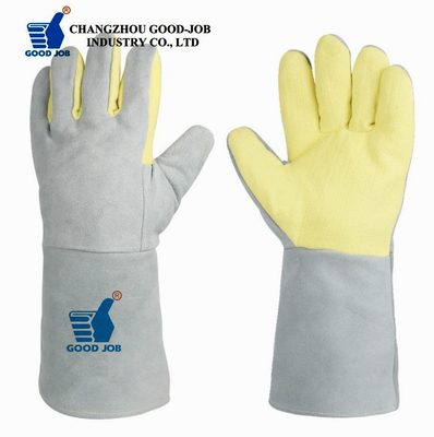 Cow Leather Aramid Fiber Gloves 500℃ Heat Resistant High Temperature Operating